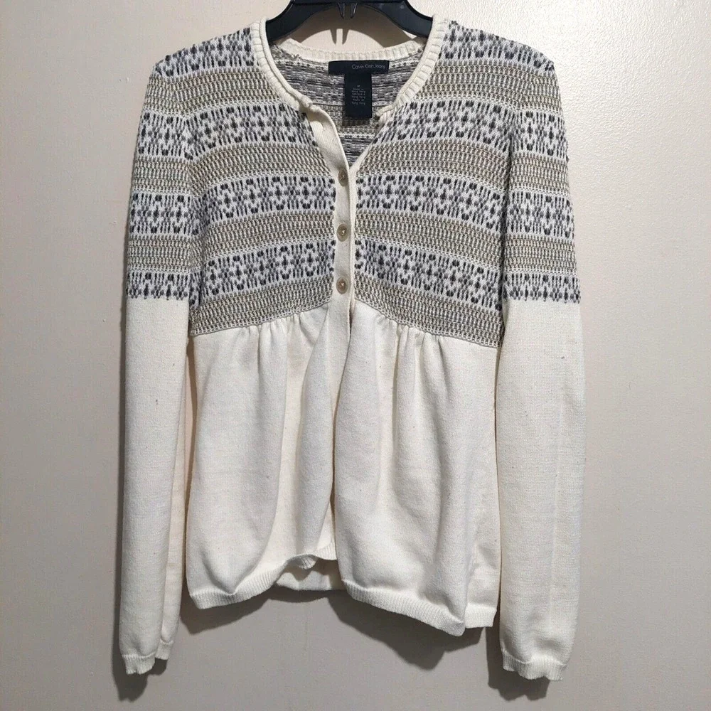 Calvin Klein Jeans Womens 4 Button Cardigan M Sweater Soft Long Sleeves Cotton - Picture 2 of 8